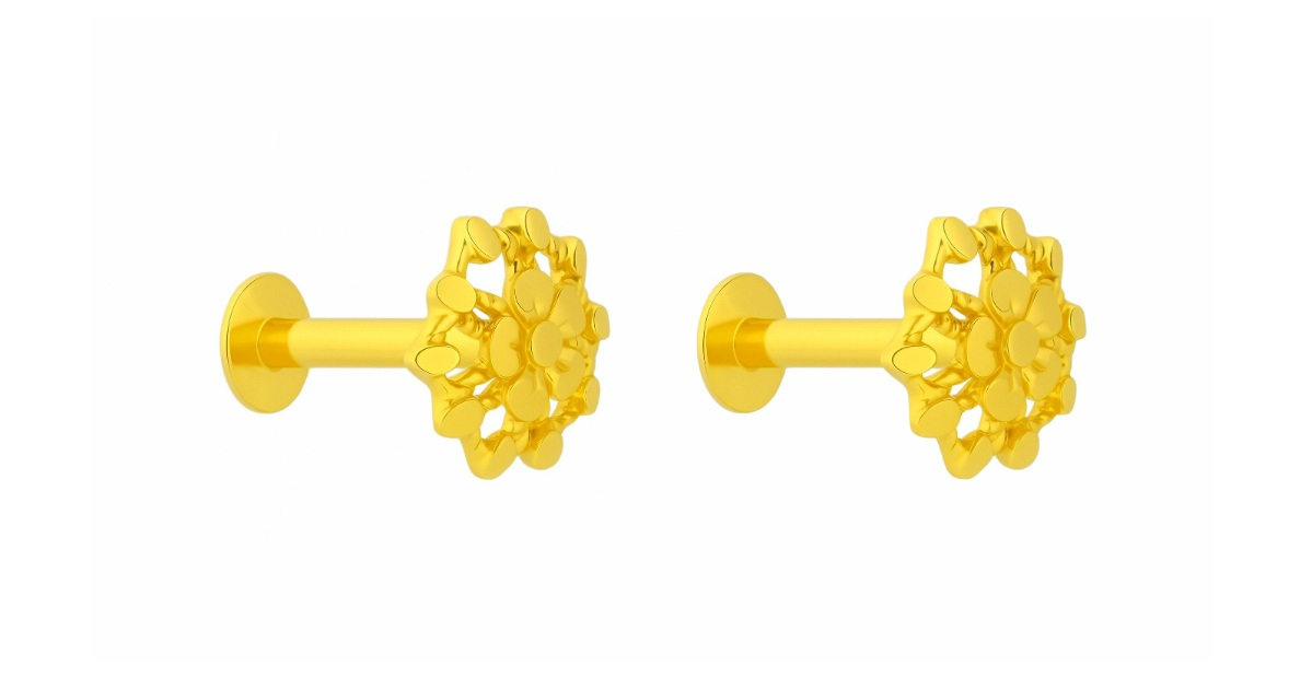 BIS Certified Real 18K Yellow Fine Gold Flower Stud Earrings For Women - Image 2