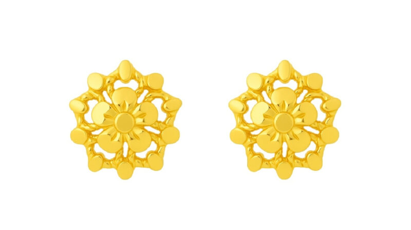 BIS Certified Real 18K Yellow Fine Gold Flower Stud Earrings For Women