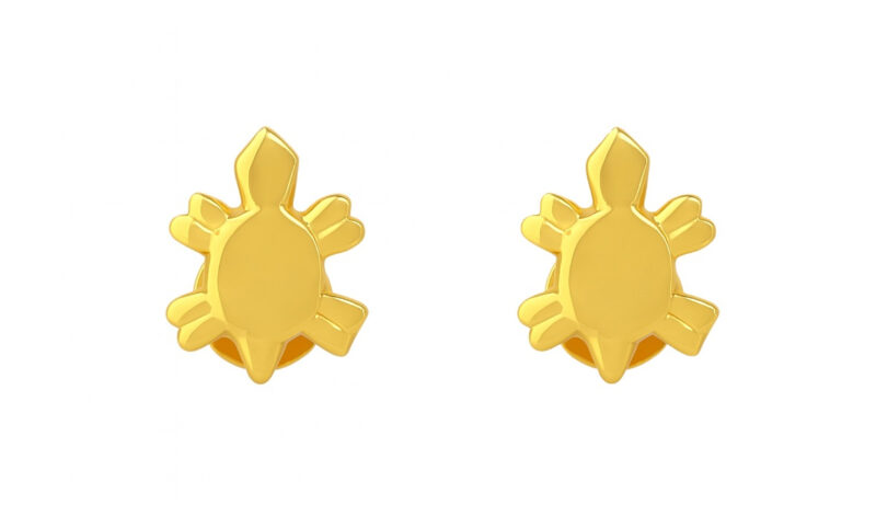BIS Certified Real 18K Yellow Fine Gold Turtle Stud Earrings For Women