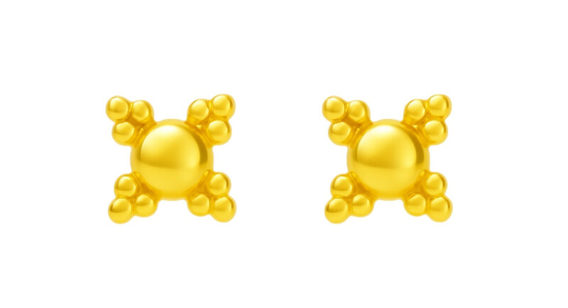 BIS Certified Real 18K Yellow Fine Gold Bubble Stud Earrings For Women