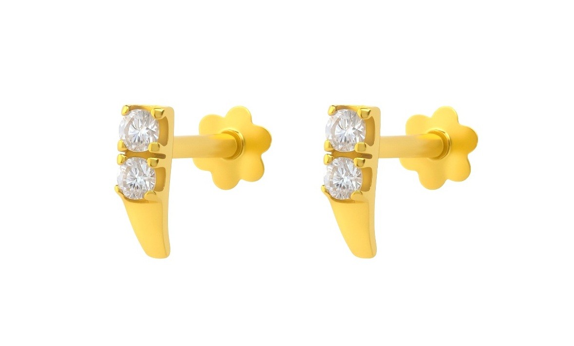 BIS Certified Real 18K Yellow Fine Gold Double Stone Earrings For Women - Image 2