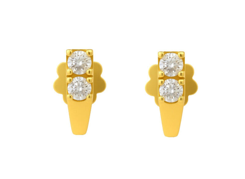 BIS Certified Real 18K Yellow Fine Gold Double Stone Earrings For Women