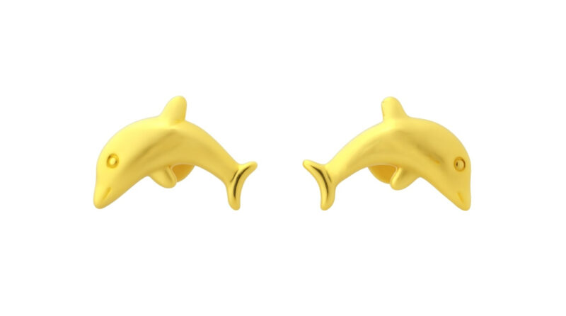 BIS Certified Real 18K Yellow Fine Gold Fish Stud Earrings For Women