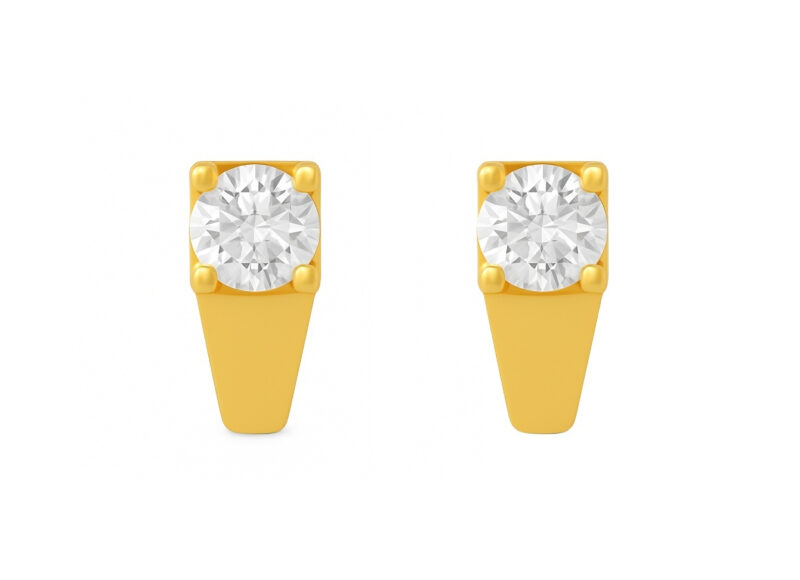 BIS Certified Real 18K Yellow Fine Gold Single CZ Stud Earrings For Women