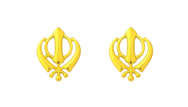 BIS Certified Real 18K Yellow Fine Gold Khanda Stud Earrings For Women