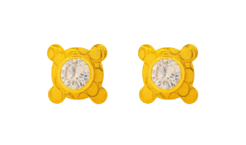 BIS Certified Real 18K Yellow Fine Gold Stone Stud Earrings For Women
