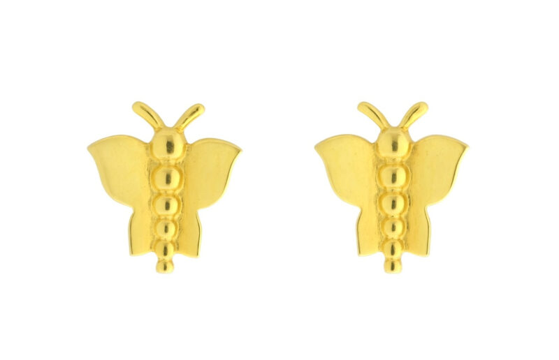 BIS Certified Real 18K Yellow Fine Gold Butterfly Stud Earrings For Women