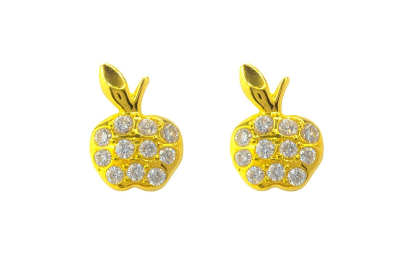 BIS Certified Real 18K Yellow Fine Gold Apple Stud Earrings For Women