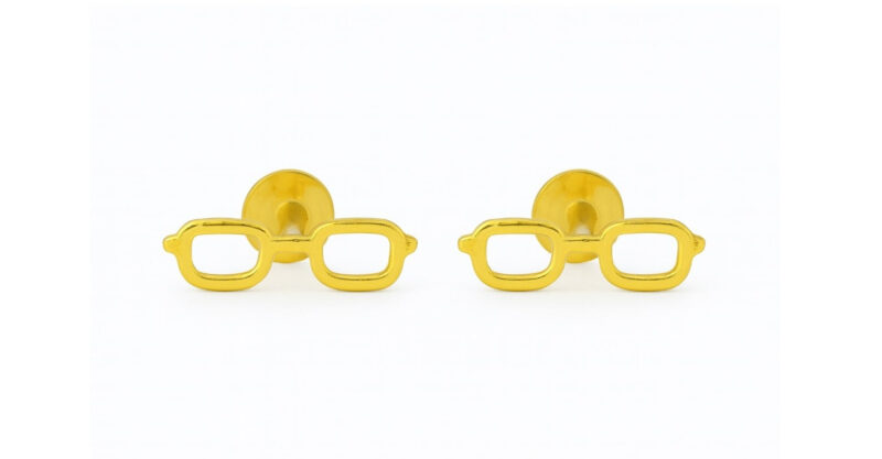 BIS Certified Real 18K Yellow Fine Gold Glasses Stud Earrings For Women