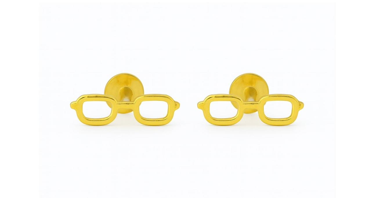 BIS Certified Real 18K Yellow Fine Gold Glasses Stud Earrings For Women