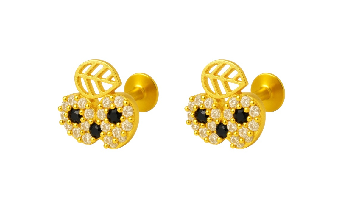 BIS Certified Real 18K Yellow Fine Gold Leaf Stud Earrings For Women - Image 2