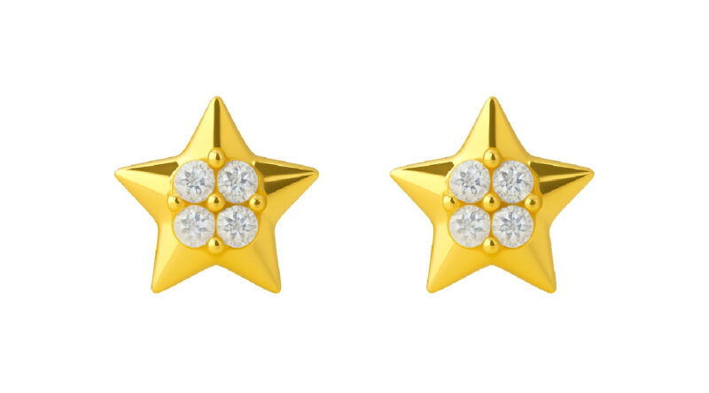 BIS Certified Real 18K Yellow Fine Gold Star Stud Earrings For Women