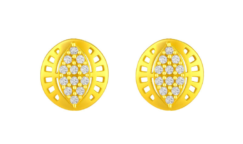 BIS Certified Real 18K Yellow Fine Gold Oval Stud Earrings For Women
