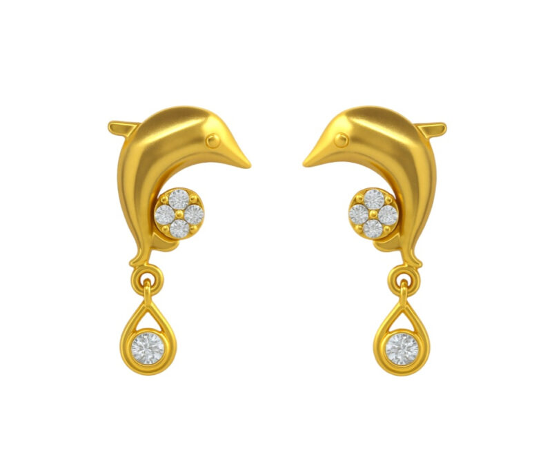 BIS Certified Real 18K Yellow Fine Gold Dolphin Earrings For Women