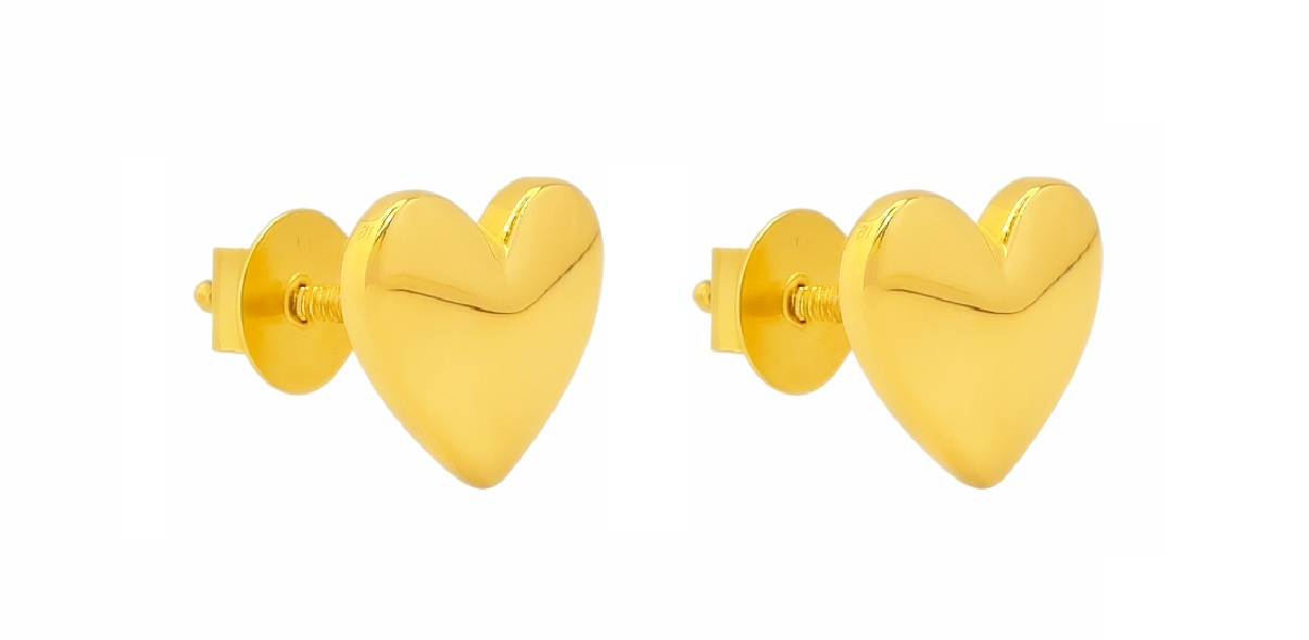 BIS Certified Real 18K Yellow Fine Gold Heart Earrings For Women - Image 2