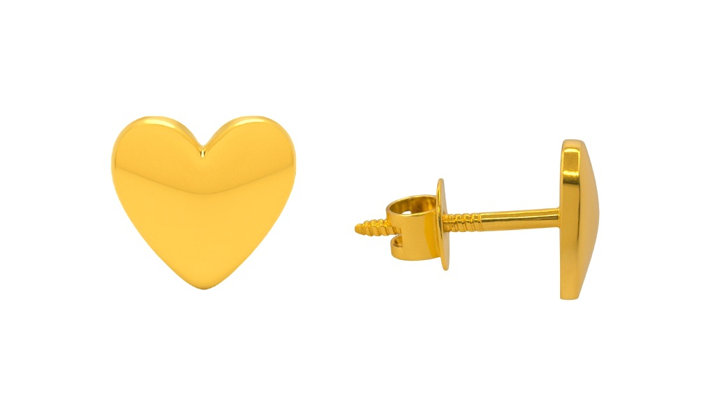 BIS Certified Real 18K Yellow Fine Gold Heart Earrings For Women - Image 3