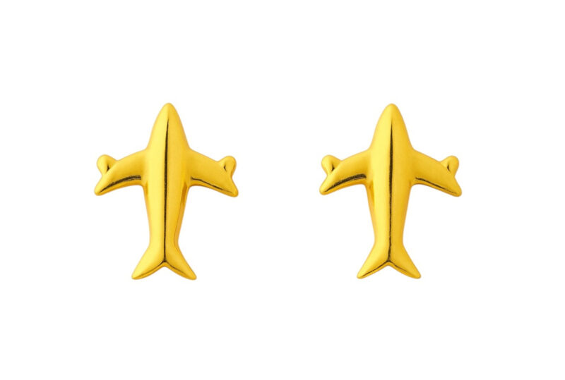 BIS Certified Real 18K Yellow Fine Gold Aeroplane Stud Earrings For Women