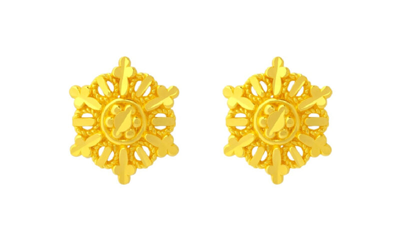 BIS Certified Real 18K Yellow Fine Gold Floral Stud Earrings For Women