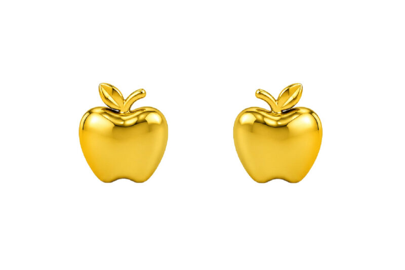 BIS Certified Real 18K Yellow Fine Gold Apple Shape Stud Earrings For Women