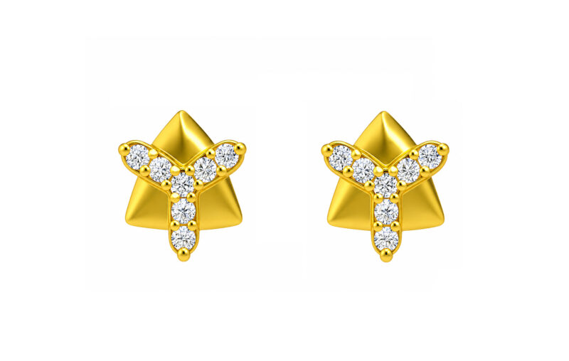 BIS Certified Real 18K Yellow Fine Gold Triangle CZ Stud Earrings For Women