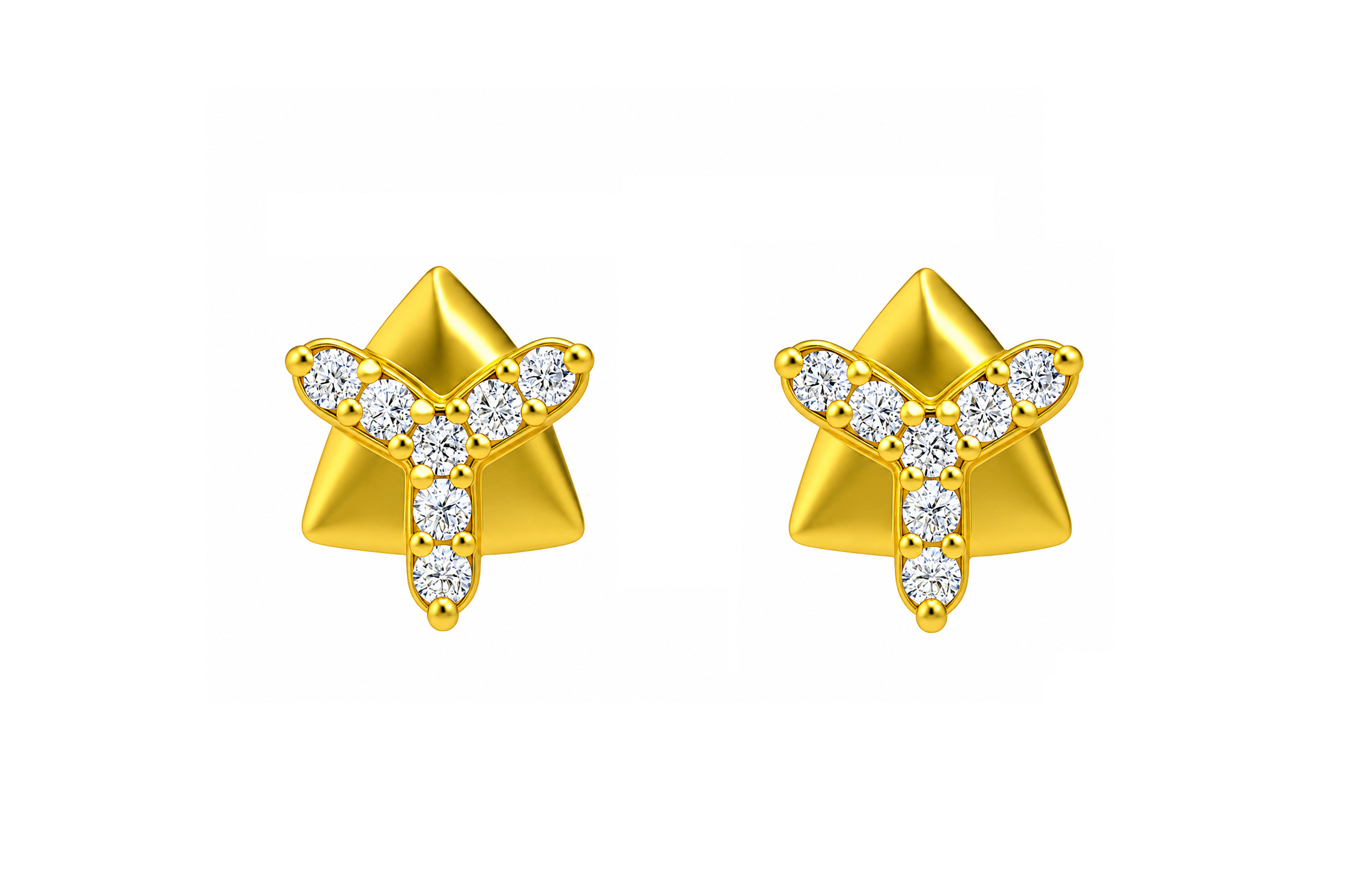 BIS Certified Real 18K Yellow Fine Gold Triangle CZ Stud Earrings For Women