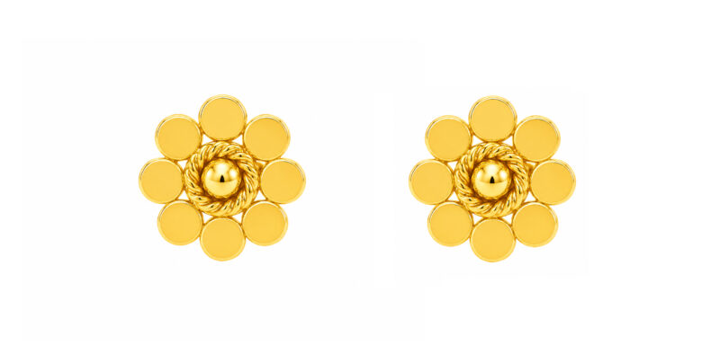 BIS Certified Real 18K Yellow Fine Gold Floral Stud Earrings For Women