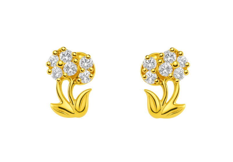 BIS Certified Real 18K Yellow Fine Gold Ball Stud Earrings For Women