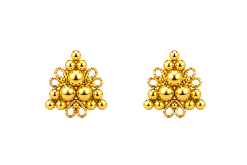 BIS Certified Real 18K Yellow Fine Gold Floral Stud Earrings For Women