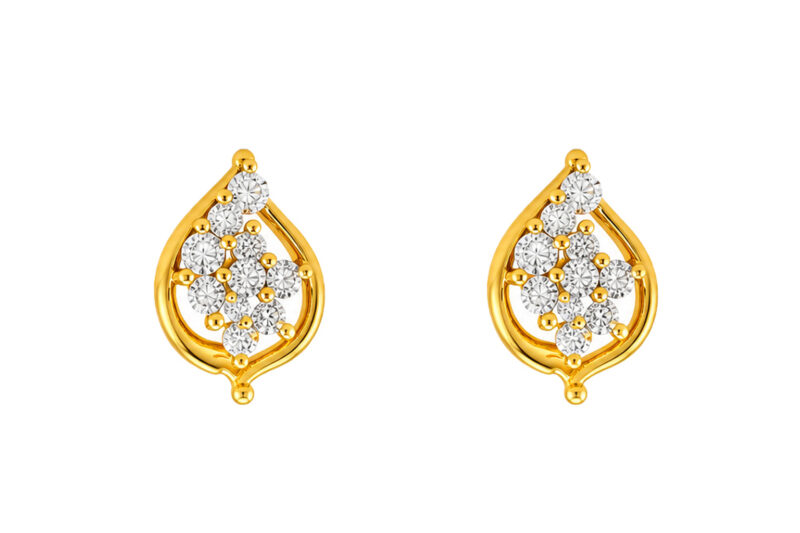 BIS Certified Real 18K Yellow Fine Gold Floral CZ Stud Earrings For Women