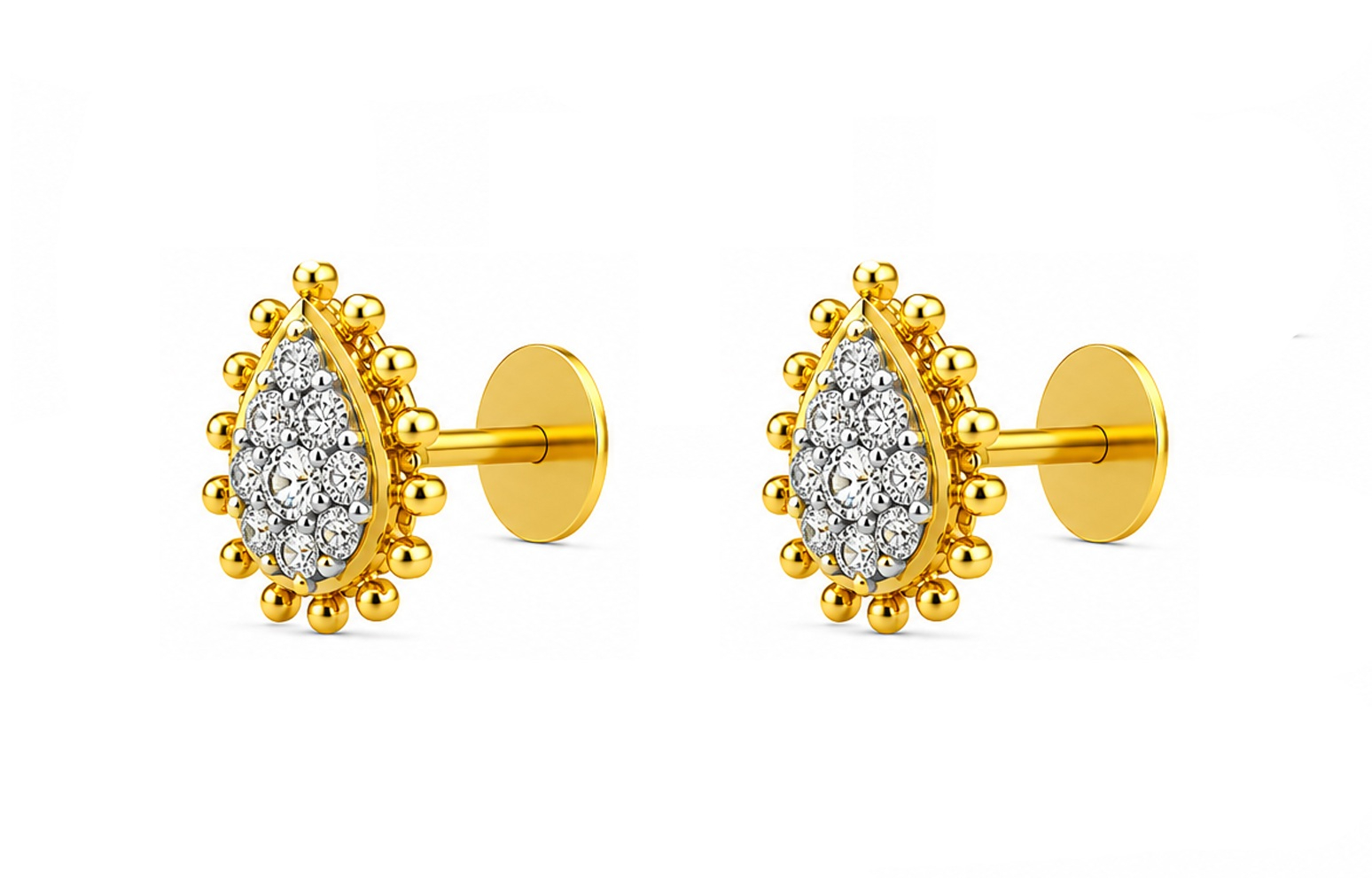 BIS Certified Real 18K Yellow Fine Gold Trinity Stud Earrings For Women - Image 2