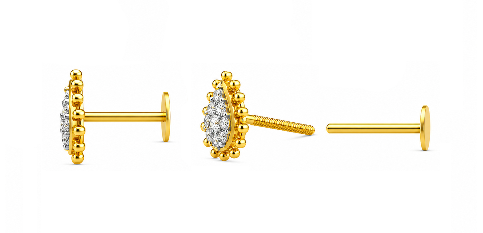 BIS Certified Real 18K Yellow Fine Gold Trinity Stud Earrings For Women - Image 3