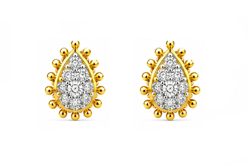 BIS Certified Real 18K Yellow Fine Gold Trinity Stud Earrings For Women