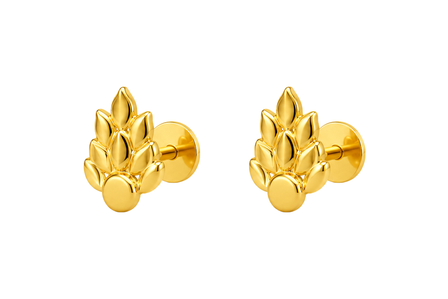 BIS Certified Real 18K Yellow Fine Gold Leaf Stud Earrings For Women - Image 2