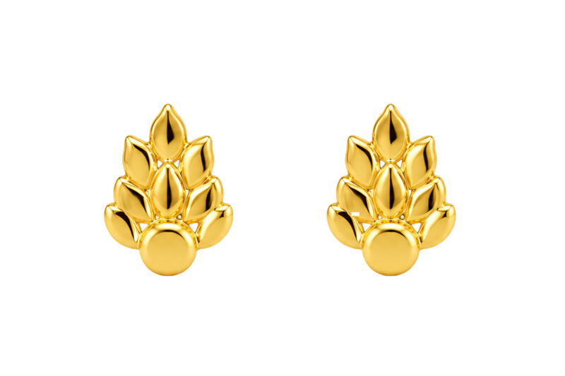 BIS Certified Real 18K Yellow Fine Gold Leaf Stud Earrings For Women