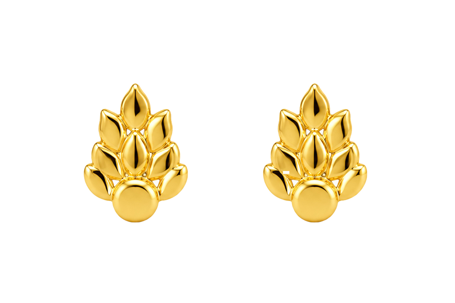 BIS Certified Real 18K Yellow Fine Gold Leaf Stud Earrings For Women