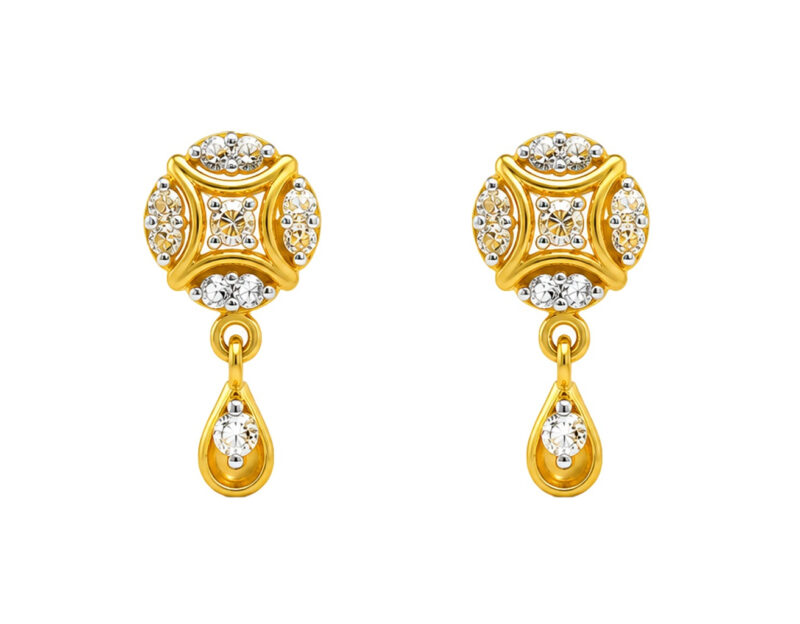 BIS Certified Real 18K Yellow Fine Gold Floral Drop Stud Earrings For Women