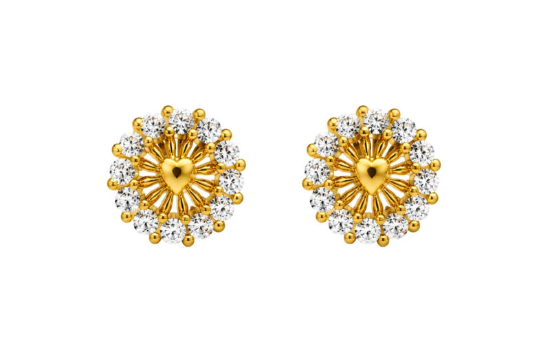 BIS Certified Real 18K Yellow Fine Gold Flower CZ Stud Earrings For Women