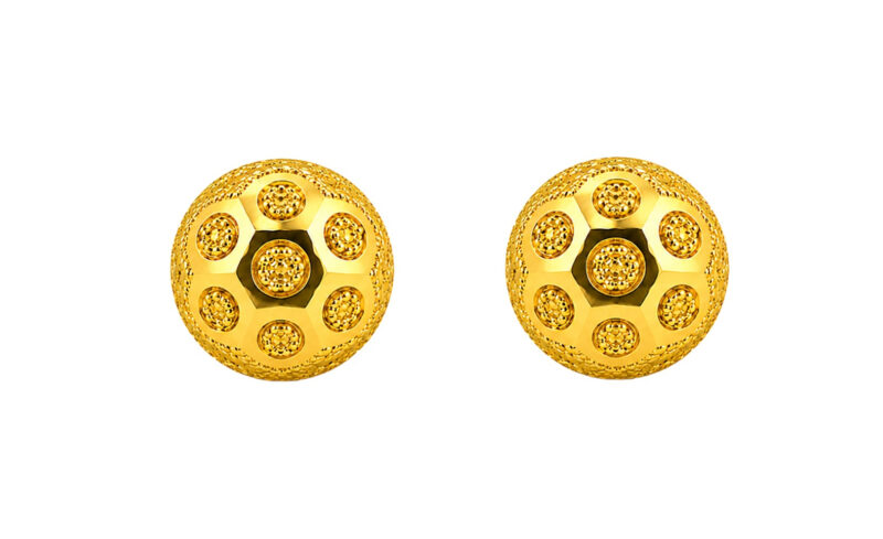 BIS Certified Real 18K Yellow Fine Gold Ball Stud Earrings For Women