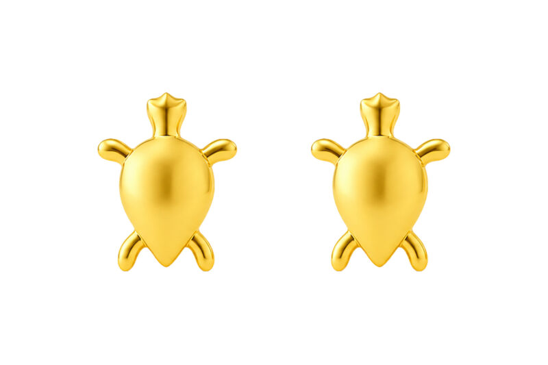 BIS Certified Real 18K Yellow Fine Gold Turtle Stud Earrings For Women