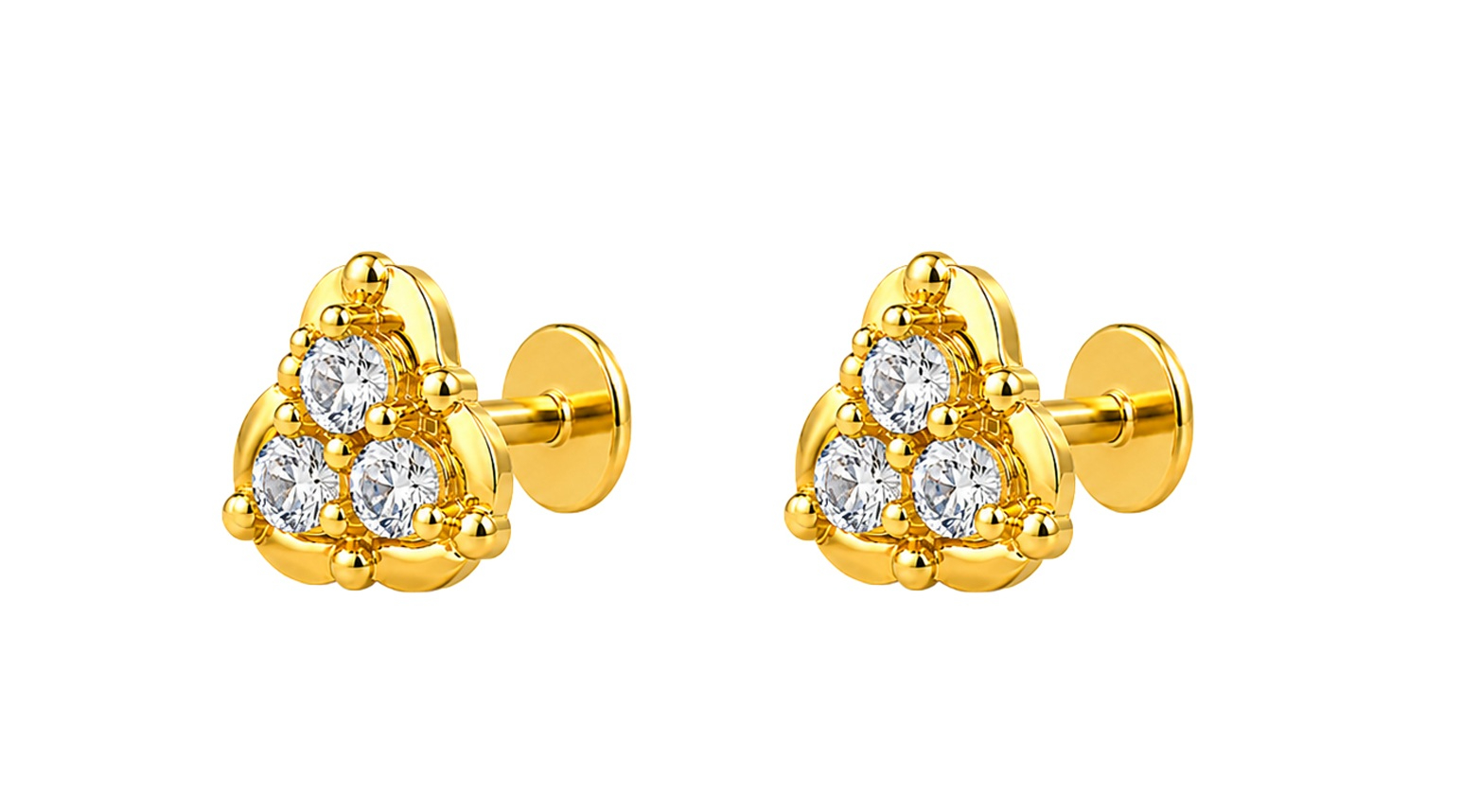 BIS Certified Real 18K Yellow Fine Gold Triangle CZ Stud Earrings For Women - Image 2
