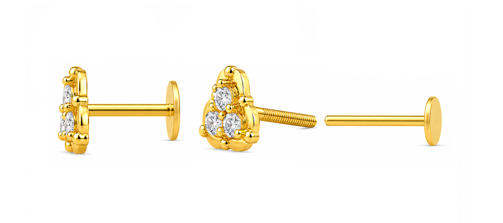 BIS Certified Real 18K Yellow Fine Gold Triangle CZ Stud Earrings For Women - Image 3