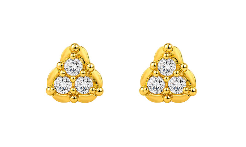 BIS Certified Real 18K Yellow Fine Gold Triangle CZ Stud Earrings For Women