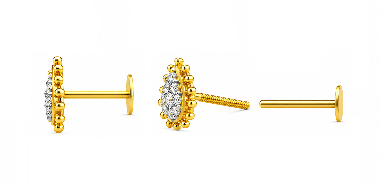 BIS Certified Real 18K Yellow Fine Gold Trinity Stud Earrings For Women - Image 3