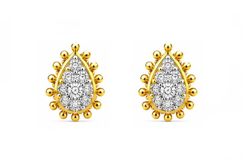 BIS Certified Real 18K Yellow Fine Gold Trinity Stud Earrings For Women