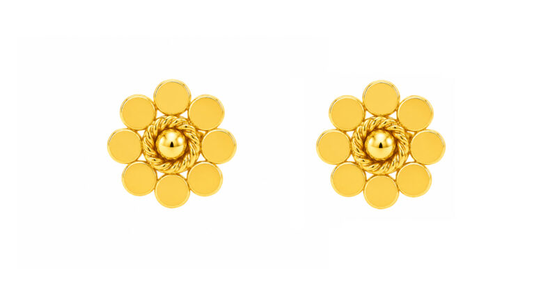 BIS Certified Real 18K Yellow Fine Gold Cluster Stud Earrings For Women