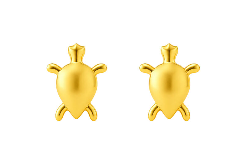BIS Certified Real 18K Yellow Fine Gold Turtle Stud Earrings For Women