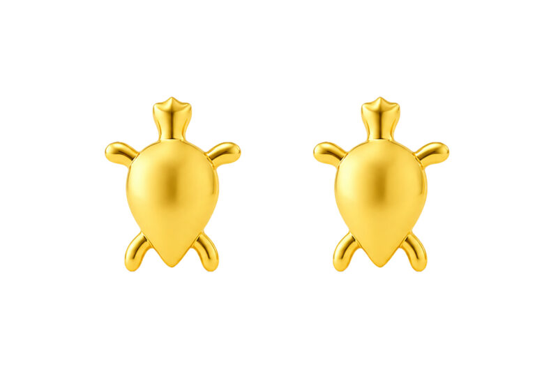 BIS Certified Real 18K Yellow Fine Gold Turtle Stud Earrings For Women