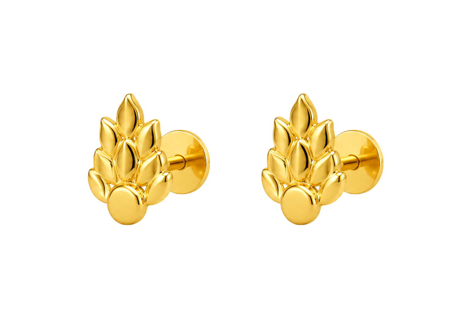 BIS Certified Real 18K Yellow Fine Gold Leaf Stud Earrings For Women - Image 2