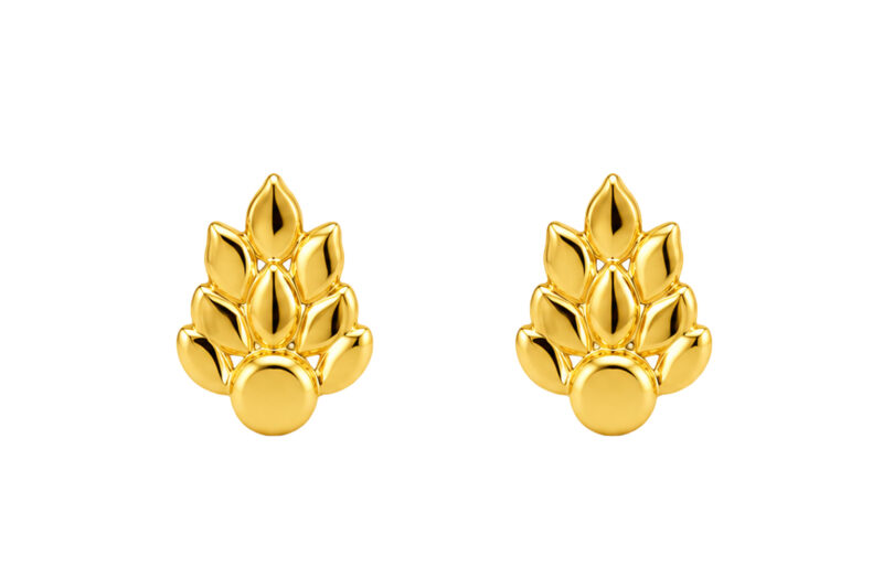 BIS Certified Real 18K Yellow Fine Gold Leaf Stud Earrings For Women