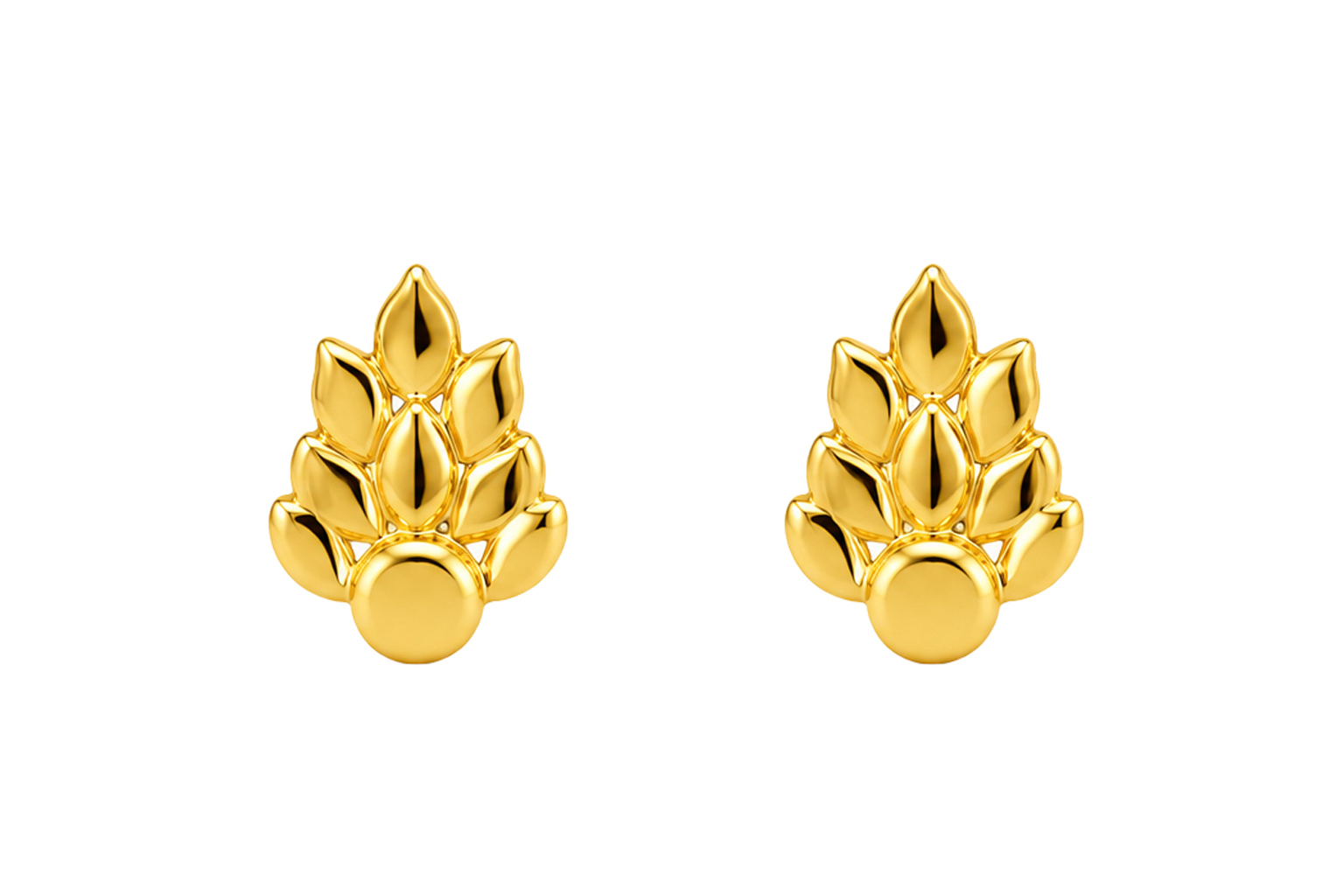 BIS Certified Real 18K Yellow Fine Gold Leaf Stud Earrings For Women